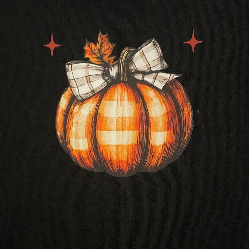 Black Onesie with Plaid Pumpkin and Bow Graphic